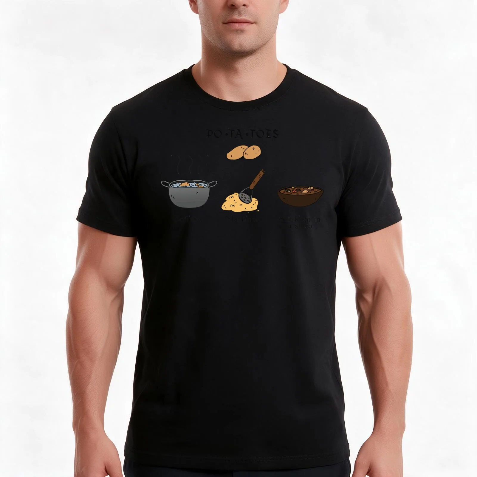 PO-TA-TOES T-Shirt, Summer Casual Cotton Tee, Oversized Streetwear Tops, Vintage Graphic Print, Loose Fit Short Sleeve