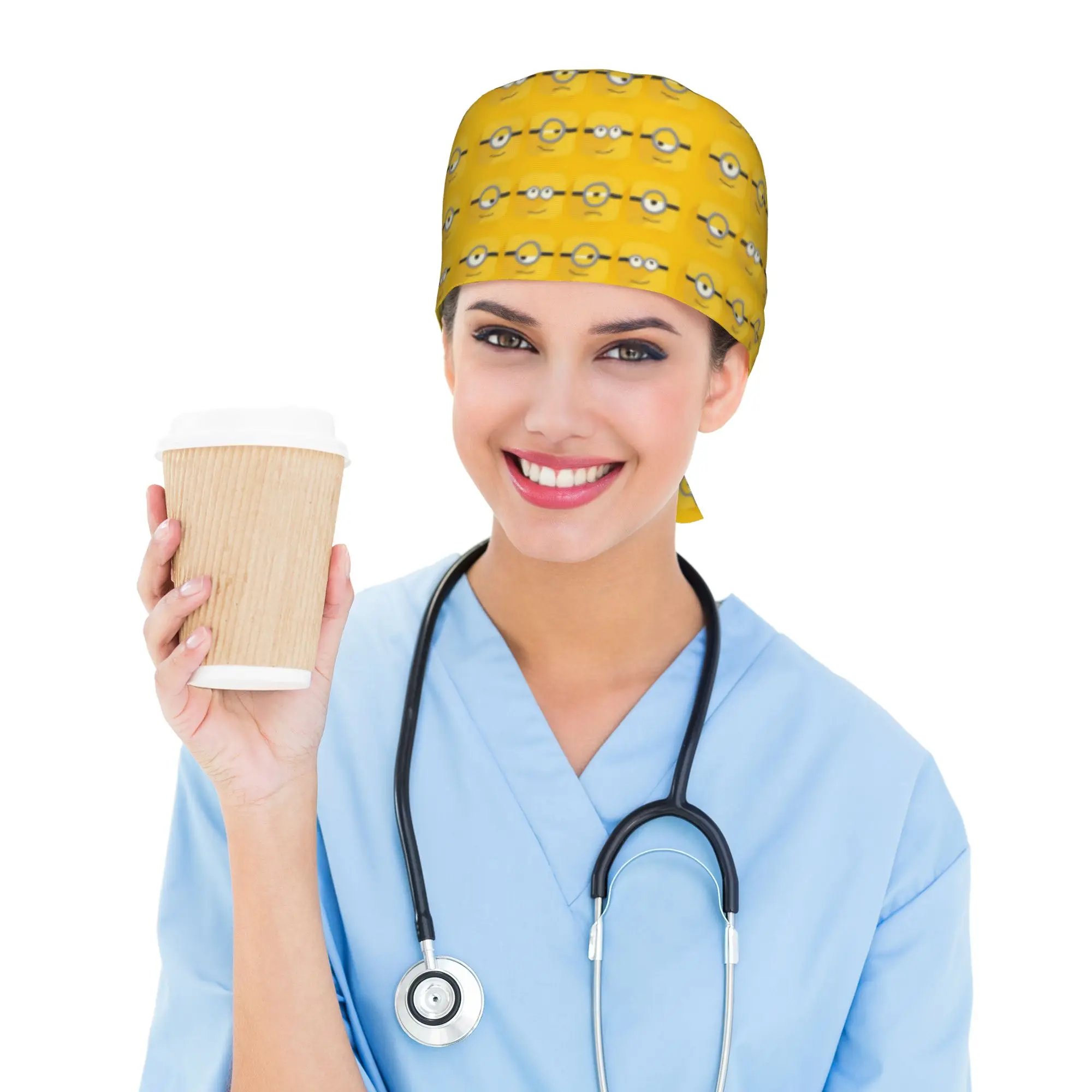 Custom Yellow Man Anime Cute Scrubs Cap Surgical Hats Women Men  Operating Room Cap Nursing Cap Lab Works Hat