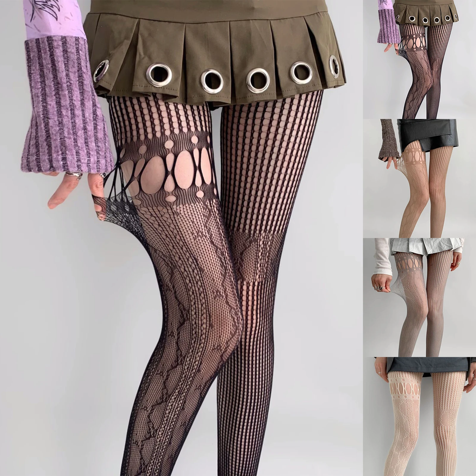 Women's Sexy Fish-net Stockings Lace-trimmed Vintage Thin Inner Leggings Party Club Sexy Tights Hollow Out Pantyhose, One Size
