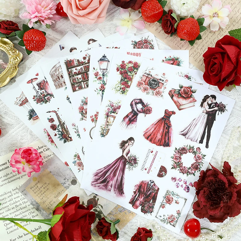 

20 листов/книга: Винтажные наклейки с цветами, любовными мотивами и пейзажами для творчества, дневников, коллажей и канцелярских принадлежностей
