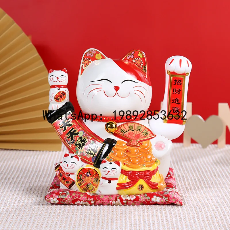 YFY Lucky Cat Figurine for Store Opening, Cashier Desk, Home Living Room Desktop, Automatic Waving Gift