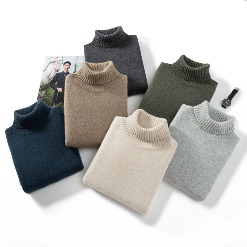 MVLYFLRT Autumn Winter New Men\'s Thickened High Collar 100% Cashmere Knitted Pullover Sweater Solid Color 932