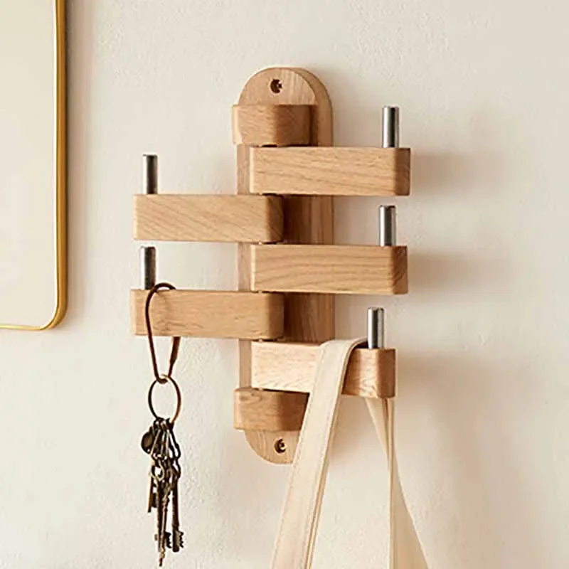 Wooden Coat Racks Wall Clothes Hanger Hook Hat Organizer Rotatable Bedroom Entrance Hall Solid Wood Shelf Storage Furniture