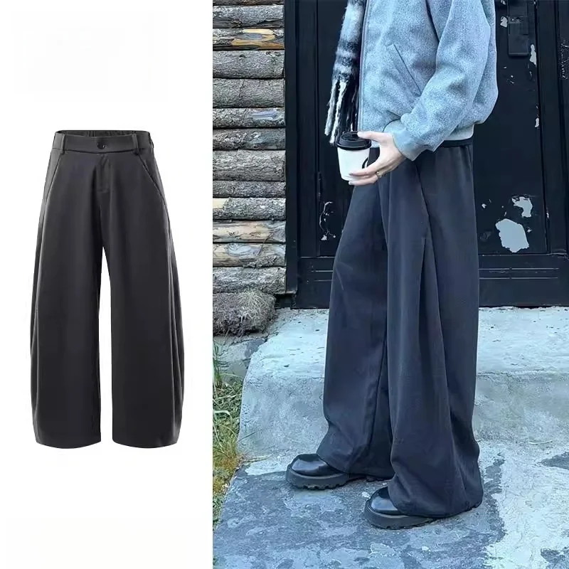 

American Sle Men's Wide Leg Woolen Trousers Casual Loose Fit Autumn Winter Faion Cleanfit Design Long Pants