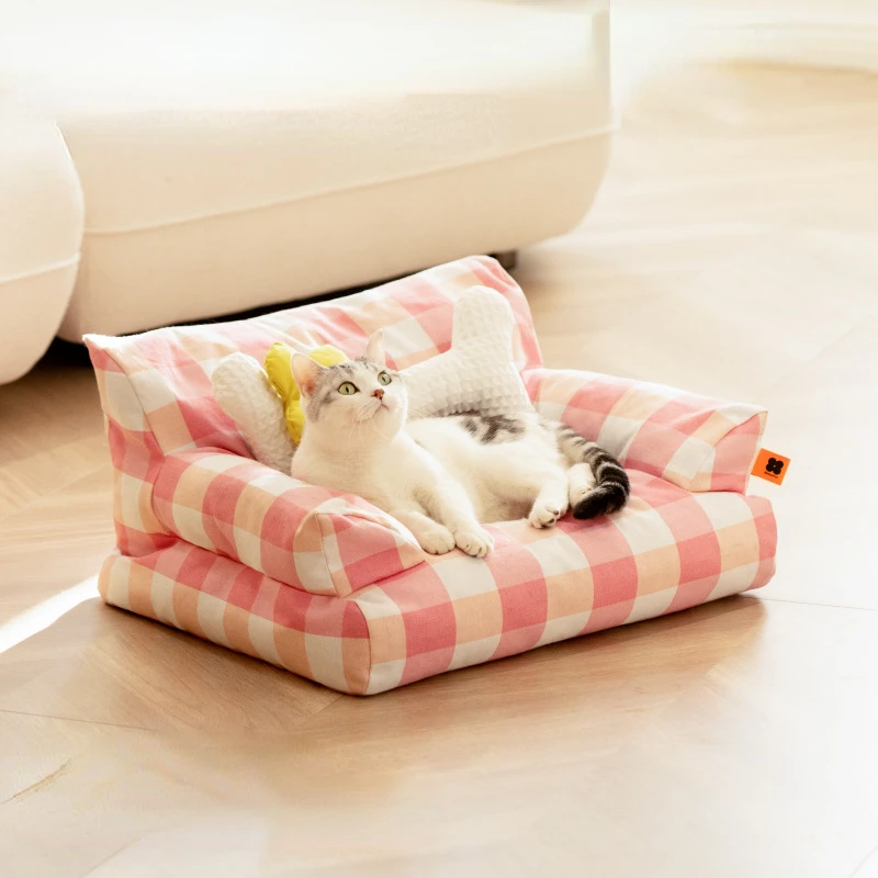 

Pet Dog Bed Down Cotton Square Dog Kennel Ultra Soft Washable Non-sticky Hair Puppy Cat Cushion Nest House Cool Summer Pet Sofa