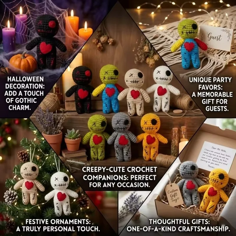 Unique Handmade Voodoo Doll Crochet Plush Horror Cute Ghost Figure Stress Relief Yarn Doll Halloween