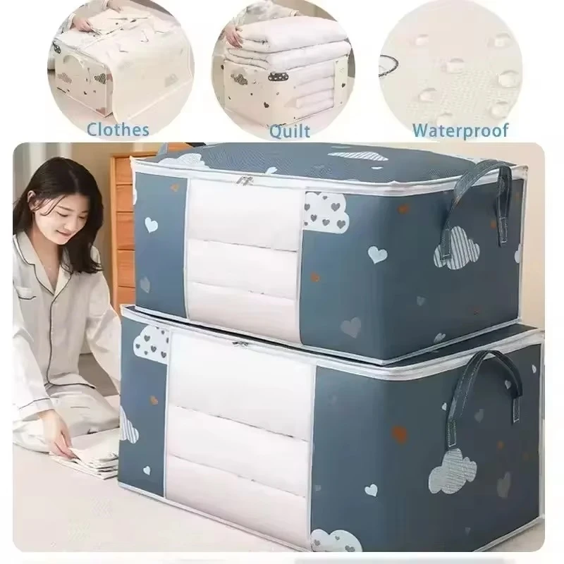 

Large Capacity Clothes Storage Bag Organizer With Reinforced Handle Suitable For Blankets Bedding Foldable With Sturdy Zipper