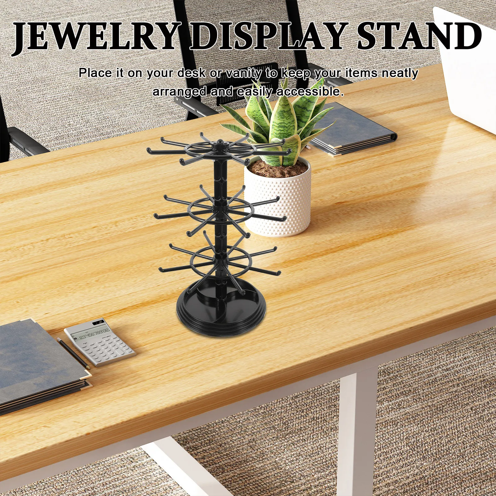 Rotating Keychain Organizer Display Stand Multifunctional Jewelry Holder Compact Design for Desk Vanity Small Accessories