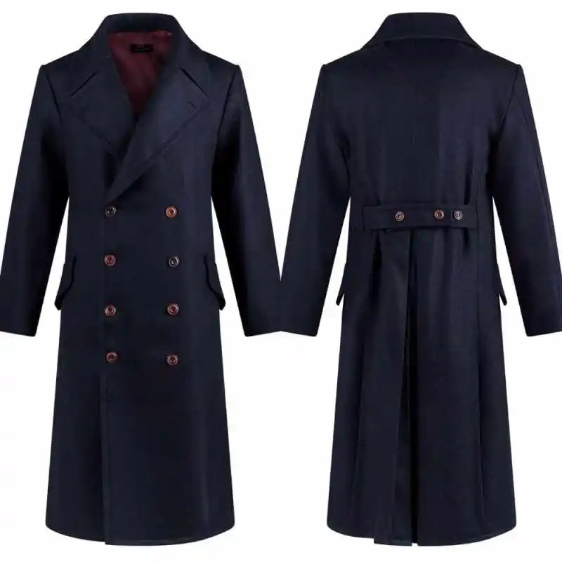 

Casual Men Overcoat Customized One Piece Double Breasted Peaked Lapel Long Coat Autumn Winter Outdoor Jacket
