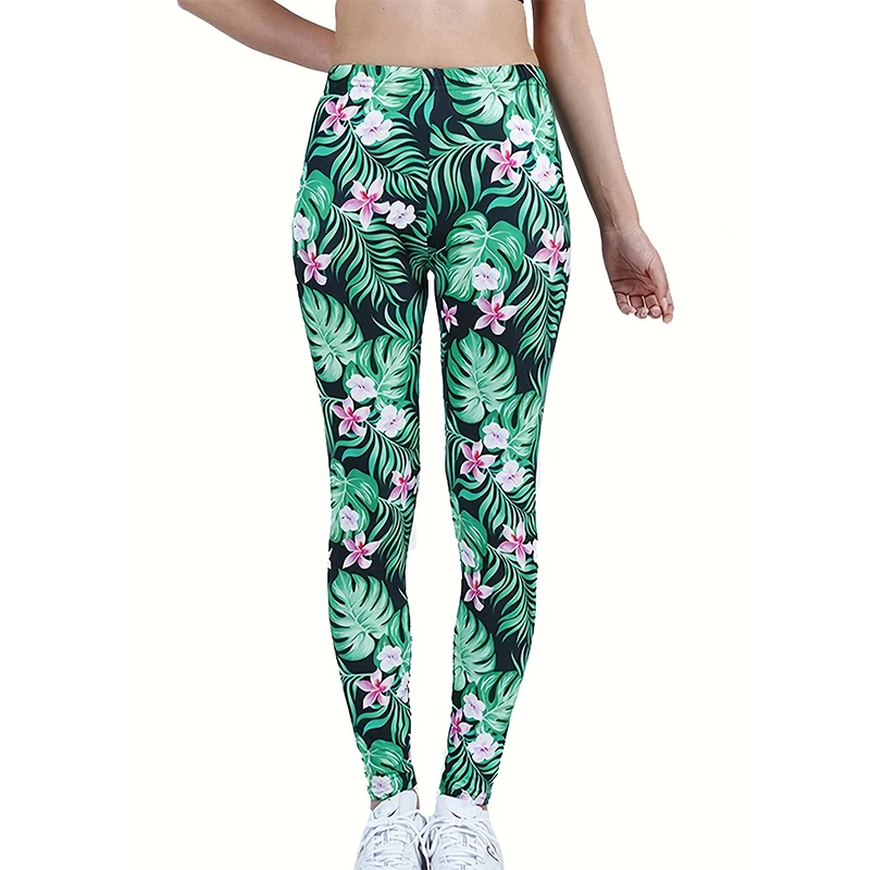 PD300 Green Leaf Plant Print Fashionable Sports Leggings