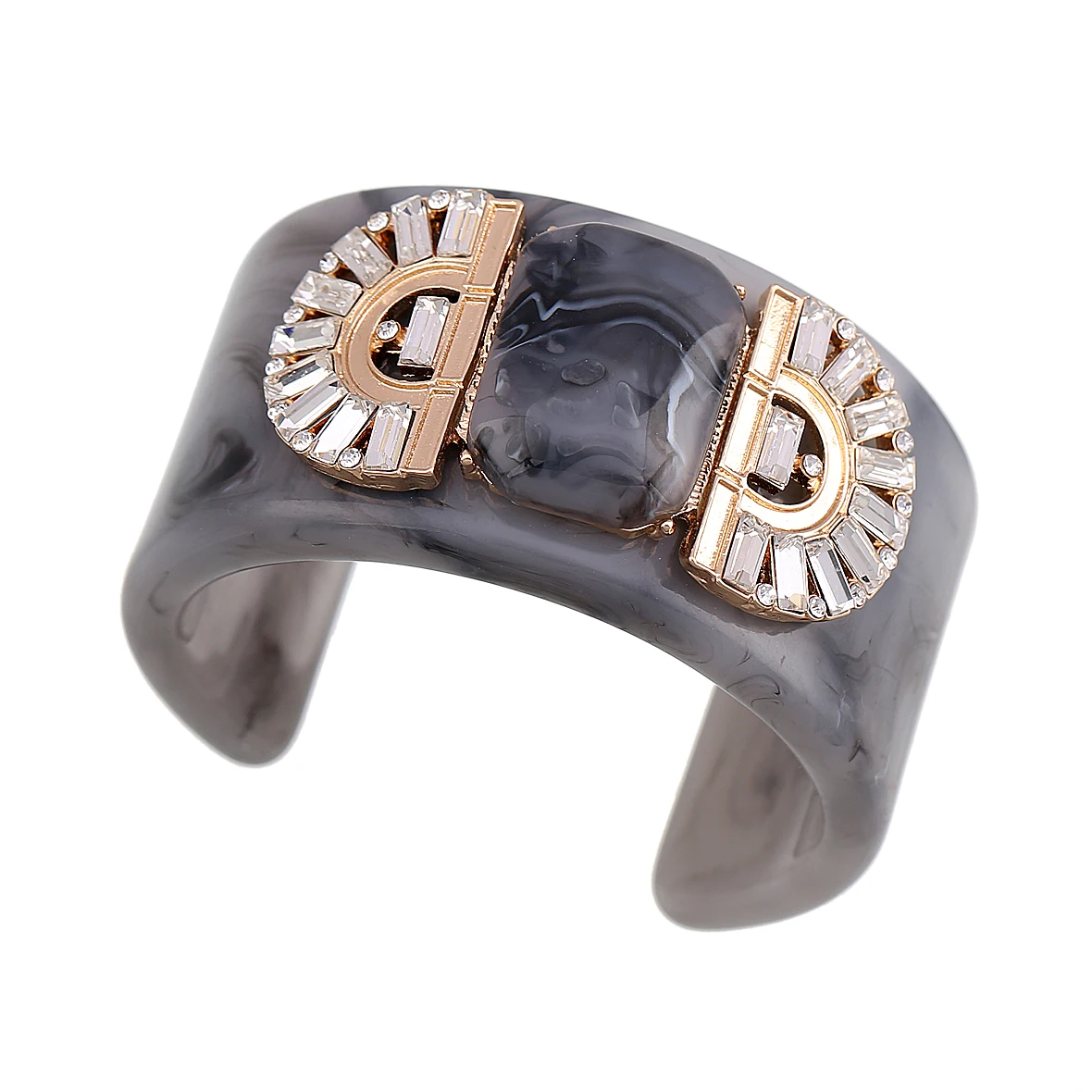 Lady\'s Resin Cuff Bracelets Inlaid Crystals Bohemia Open Wide Statement Bangle Fashion Jewelry for Women Engagement Accessories