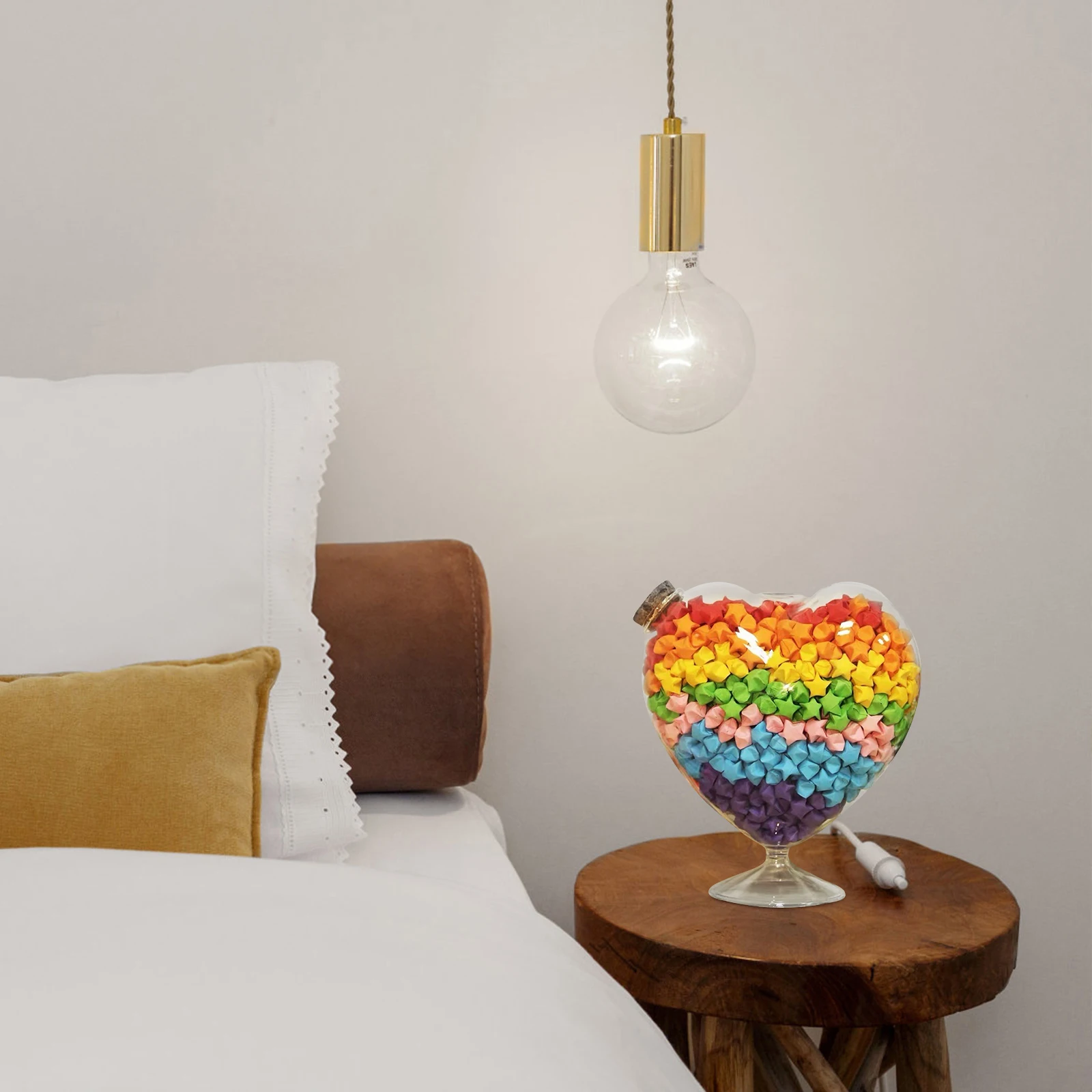 

Cute Pink Sweet Wishing Bottle Travel Shape Origami Heart Jar Transparent Landscape Bottle Desktop Adornment Home Decor Harmless