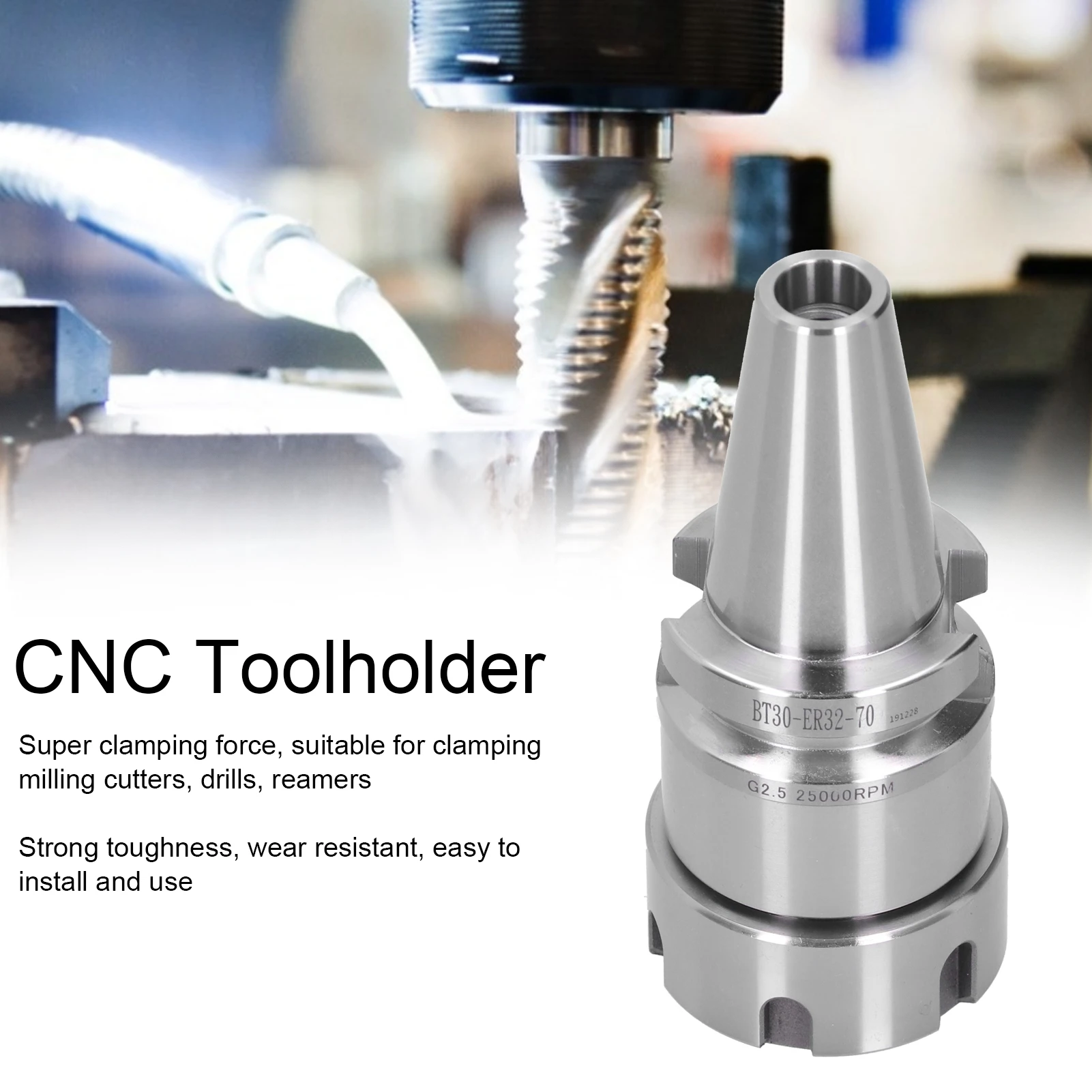 

Collet Chuck Toolholder, BT30‑ER32‑70 Milling Collet Chuck High Accuracy CNC Toolholder Milling Lathe Accessory