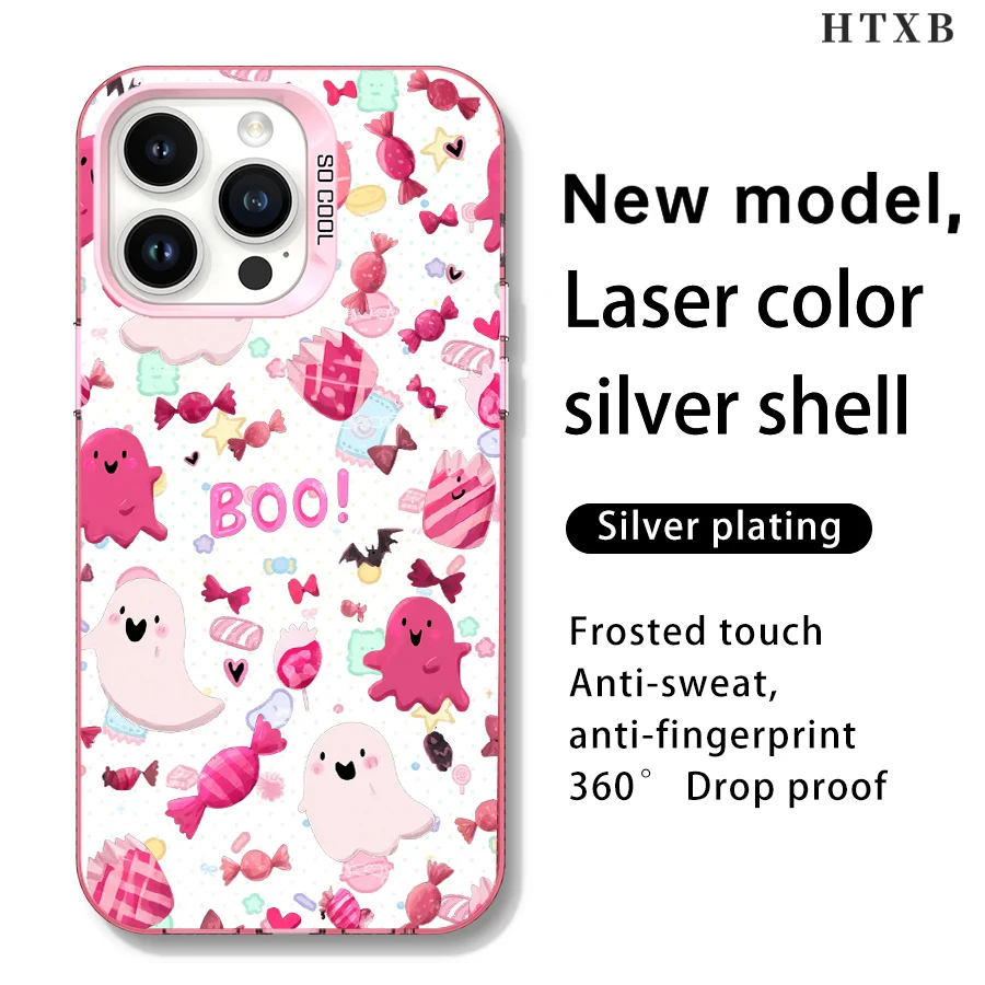 핑크색 유령이 화면을 가득 채운 아이폰 17부터 11 프로 맥스 플러스까지의 폰 케이스