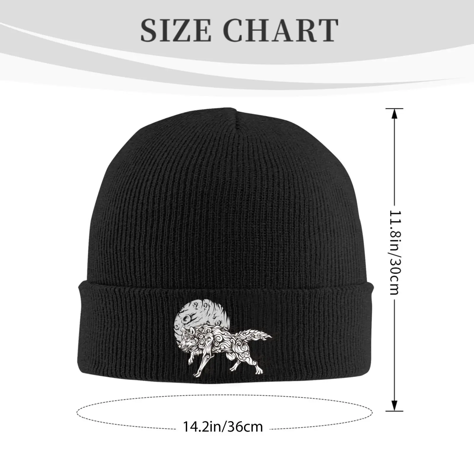 Wolf moon Unisex Knitted Hat Outdoor Warm Men Solid Color Crimping Skullies Beanie Cap Hip Hop