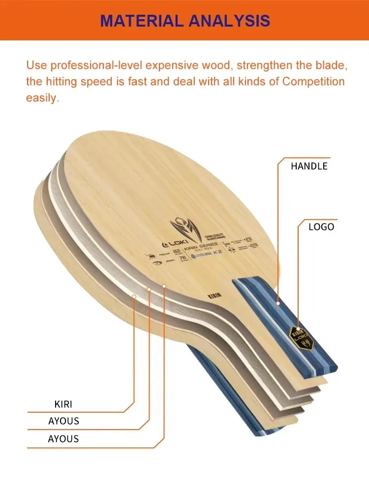 LOKI KIRIN K1/K2/K3 Tischtennisschläger FL Griff 7/5-Lagen OFF+ Ping Pong Schläger Reines Holz Carbon GNF Faser Anfänger – Detail 9