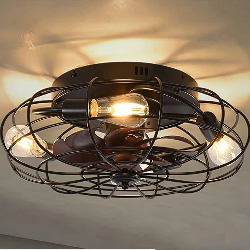 American Industrial Style New Bedroom Ceiling Fan Light Ceiling Fan Light Remote Control 110V Ceiling Fan with Light