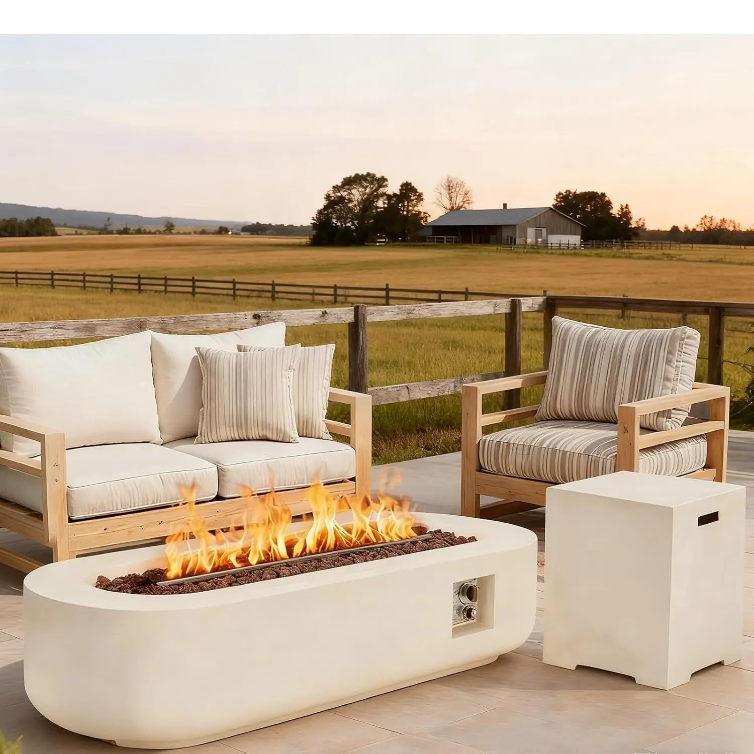 56" Propane Fire Pit Table Outdoor Oval Gas Fire Pit Table with Tank Holder, Customized