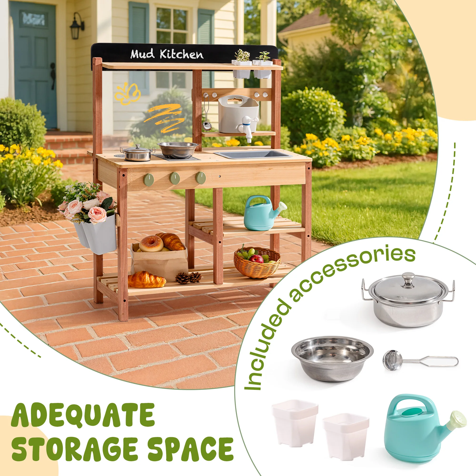 Robud Montessori Mud Kitchen D - Kids Outdoor Mud Kitchen ulasan dan harga
