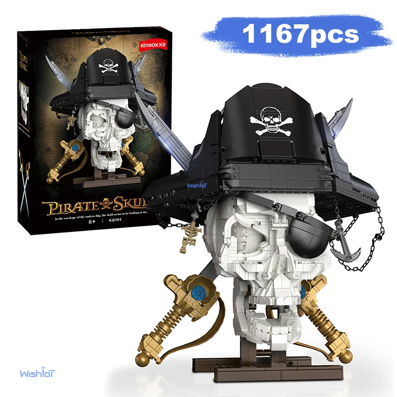 

KQ301 Pirate 1167PCS Building Blocks Captain Skull Base Small Particle Assembly Model Ship Bricks Toys Collection Gift Set
