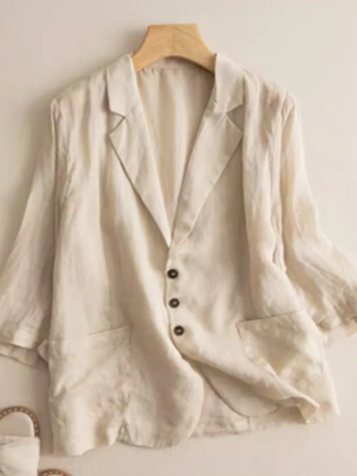 

Свободный крой, хлопково-льняной костюм Jaet, женский тонкий костюм Seven Sve на пуговицах, повседневный офисный костюм Pure Color ket Detail