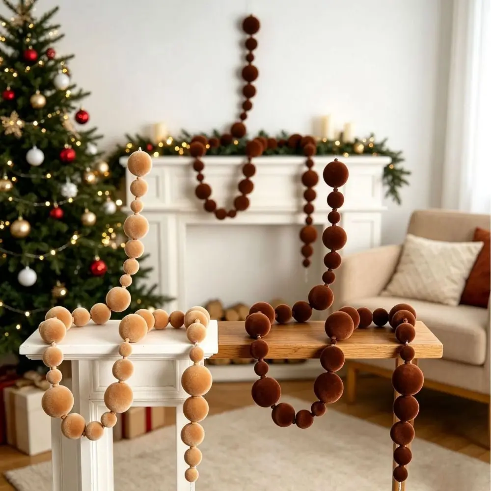 Multicolor Flocking Ball String Mixed Size Photo Props Christmas Tree Decoration Beads Chain Scene Layout Hanging Decoration