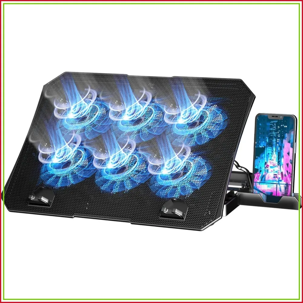

Laptop Cooling Pad for 12-15.6 Inch, 6 Fans with Blue LED, 2 USB Ports