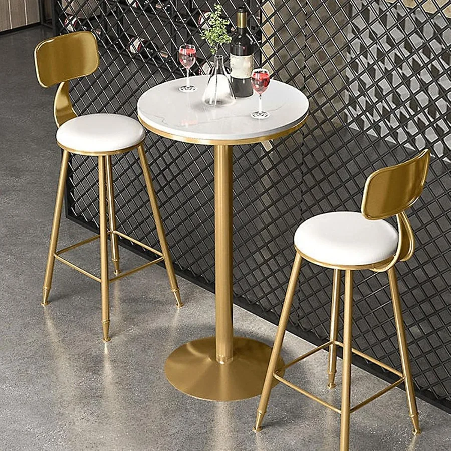 Meja Pub Marmer Tinggi Emas 22 W Tinggi: 105cm 41 Inci Kursi Bar Modern untuk Interior Rumah, Lounge, Restoran atau Kafe
