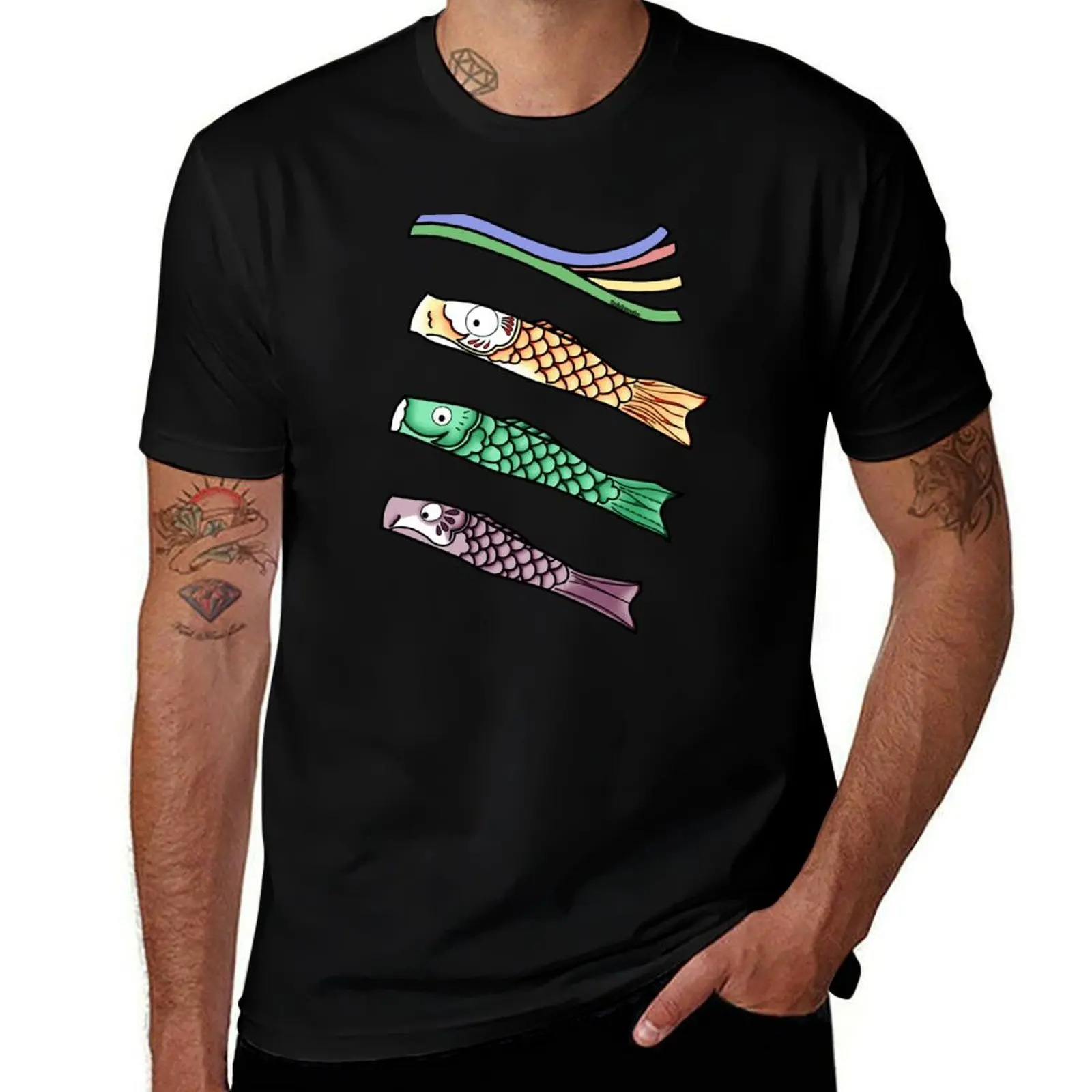 Koinobori - Japanese carp-shaped wind socks T-Shirt Christmas Casual Short Sleeve Top
