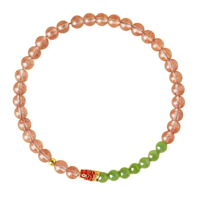 

Natural Hetian Jade Bracelet for Women Original Stone Koi Strawberry Crystal Bracelet for Good Luck and Romance Gifts