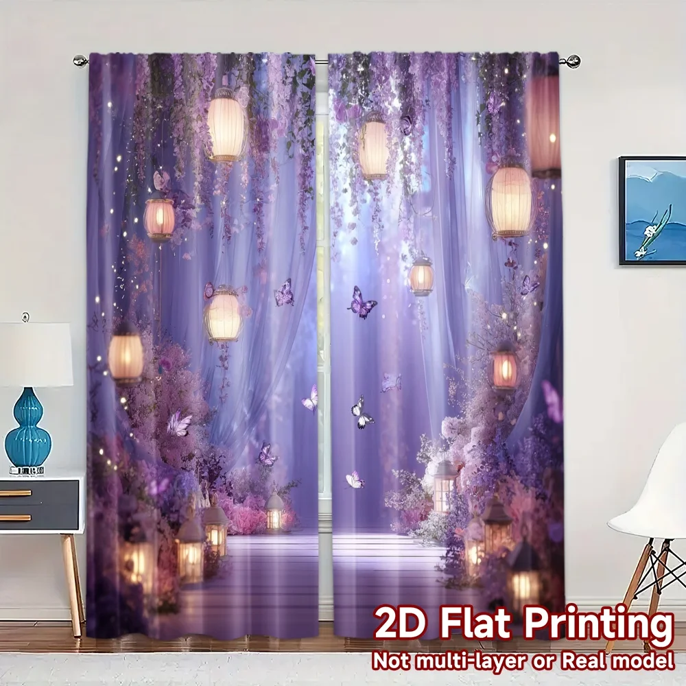 2pcs, 2D FLAT PRINTING Curtains (Without Rod) Enchanted Garden Modern Curtains&Window Treatment Yarn Curtains Home Decor Use for