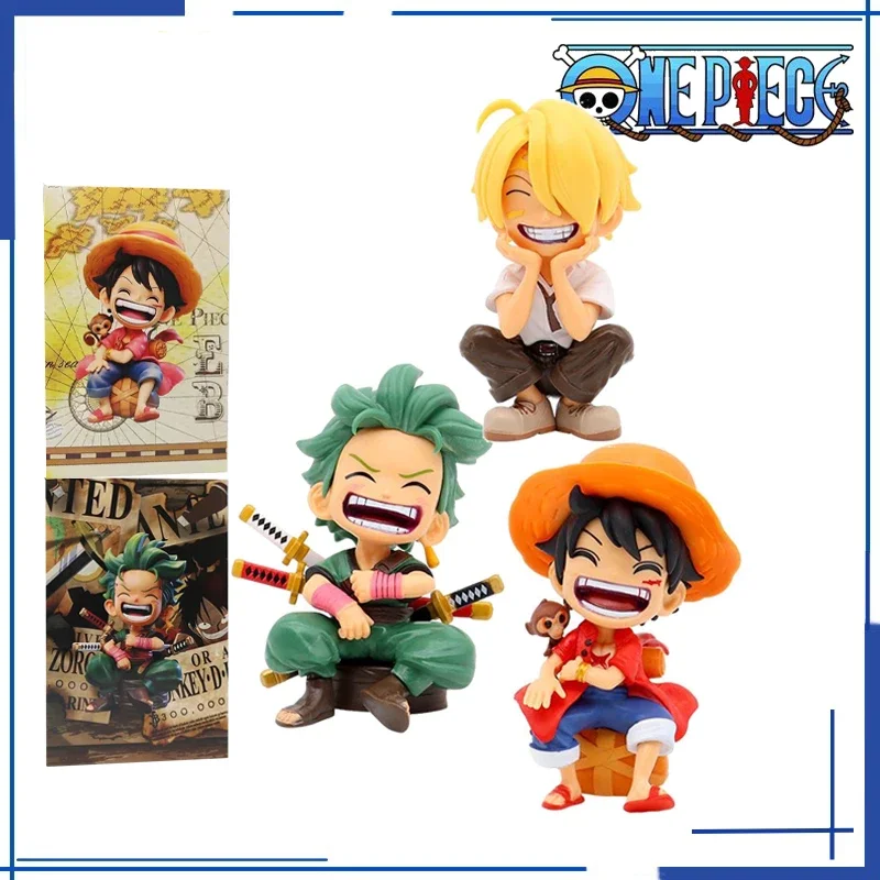 One Piece Anime Figure Sitting Laughing Luffy Action Figures Kawaii Sanji Zoro Figurine Room 13cm Car Ornaments Collection Toys