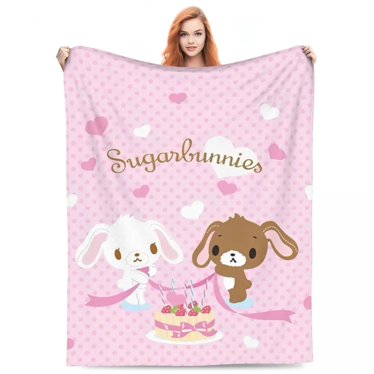 Sugarbunnies Sugar Rabbit Knitted Blanket Fleece Sanrio Super Soft Throw Blankets for Outdoor Travel Bedroom Quilt