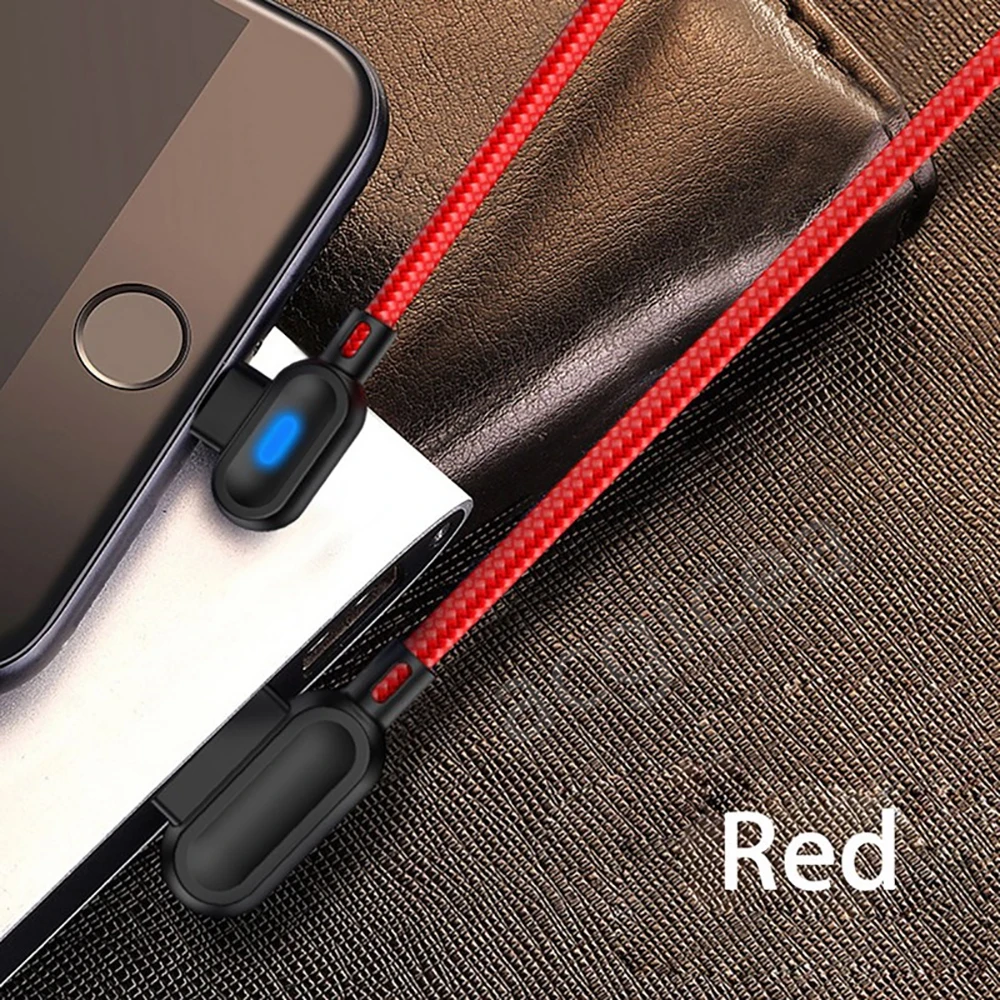 90 Degree Elbow Type C Cable Data Wire with LED Light for Xiaomi 12 11 Pro Samsung Huawei QC 3.0 Fast Charging Micro USB Cables