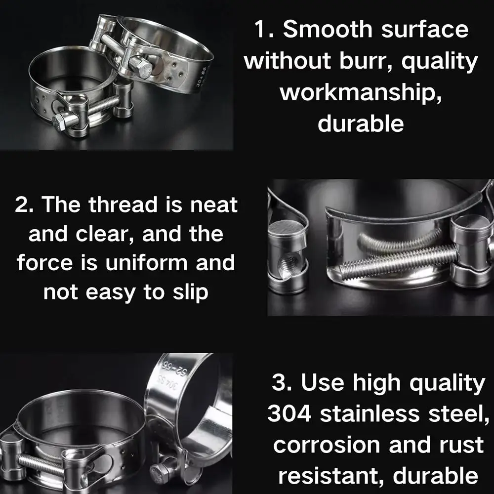 New 304 Stainless Steel Hose Clamps T Bolt Powerful Tube Clamps Exhaust Air Sealing