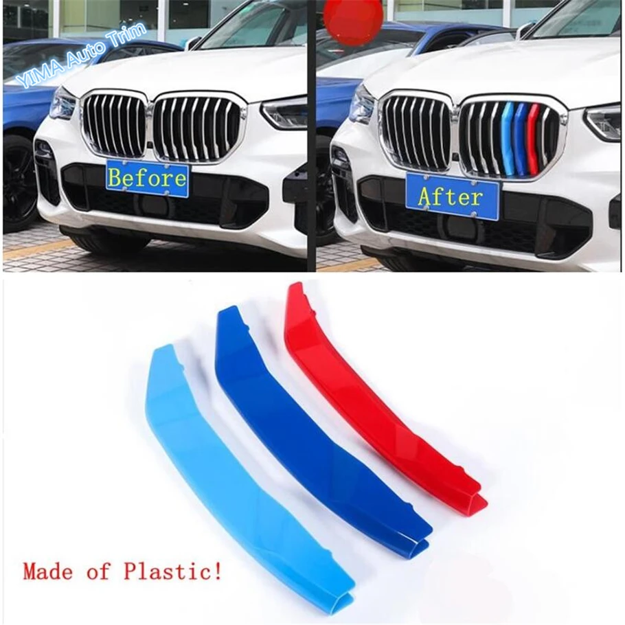 Car Styling Front Center Grill Bar Tricolor Head Bumper Grille Grill Decor Stripes Cover Cover Trim For BMW X5 G05 2019 - 2022