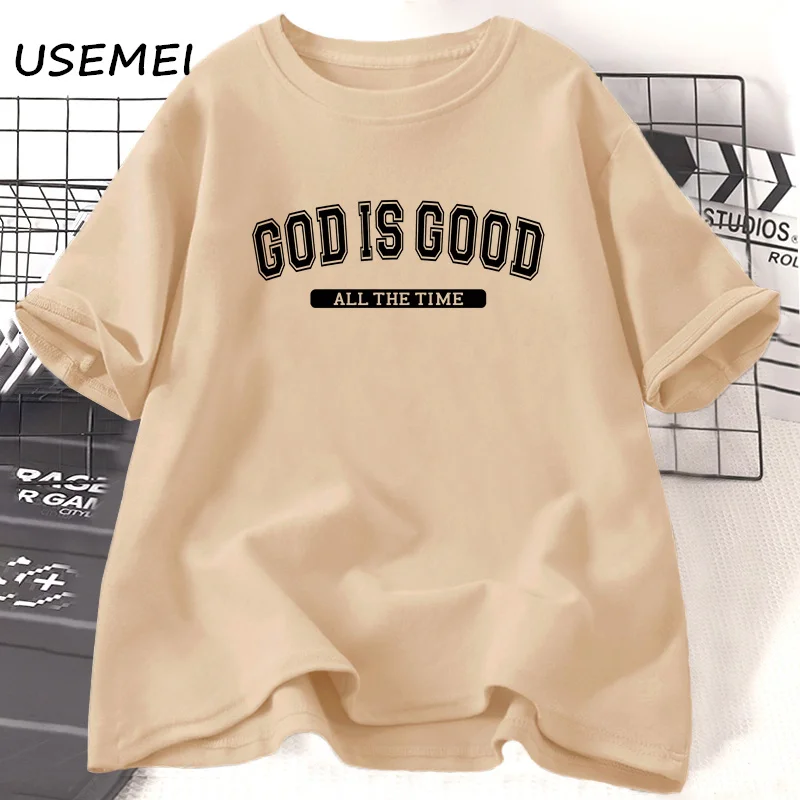 

God Is Good T Shirt Christian Cotton Short Sleeve Jesus Tshirt Retro Santan Claus Letter Printed T-shirts Unisex Clothing Tops