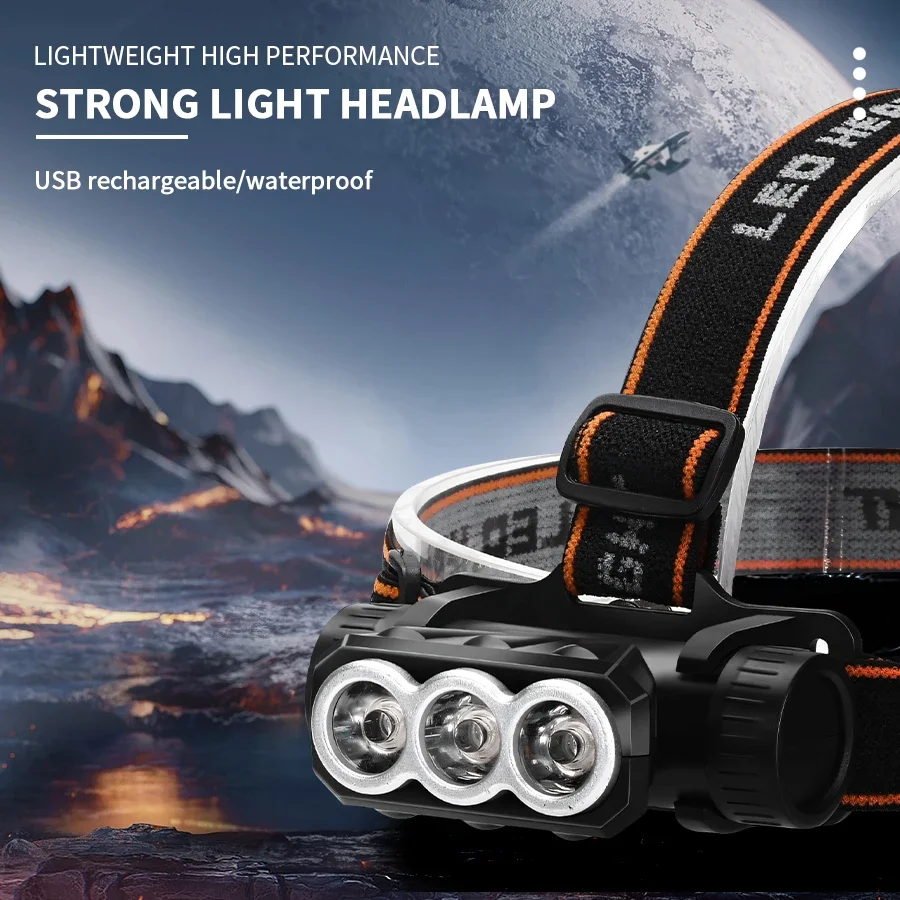 Portable LED Rechargeable Headlamp 3 Lighting Modes 18650 Battery Head Torch Outdoor Waterproof Camping FishingHeadlight