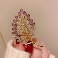 1Pc Chic Leaves Brooch for Men Women Luxury Plant Brooches Pins Inlaid Zircon Jewelry Trendy Accessories Party Gifts 2024 Trend