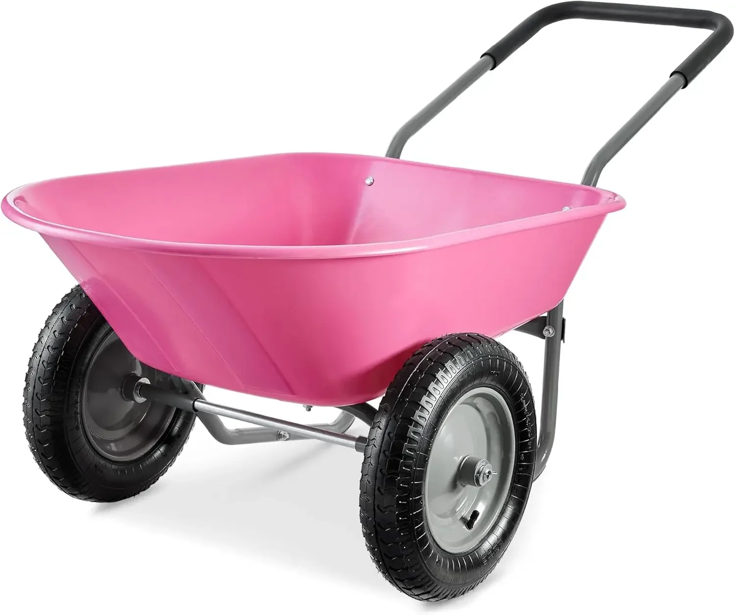 

Best Choice Products Dual-Wheel Home Utility Yard Wheelbarrow Garden Cart W/Built-in Stand for Lawn Gardening Construction Pink