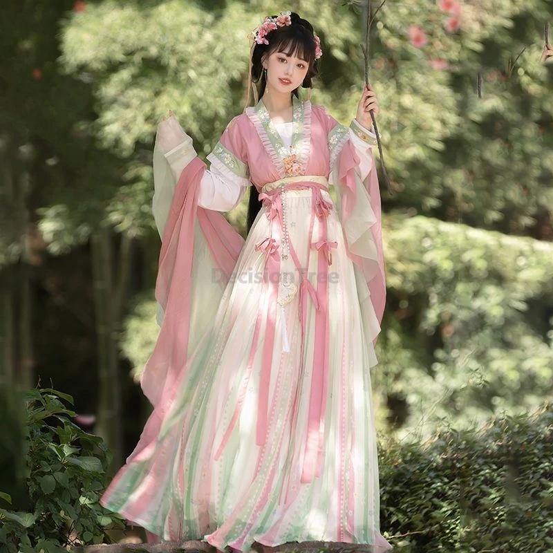 

2025 sweet lace design chinese hanfu retro romantic fairy tang made gauze dress autumn daily classical trendy embroideried hanfu