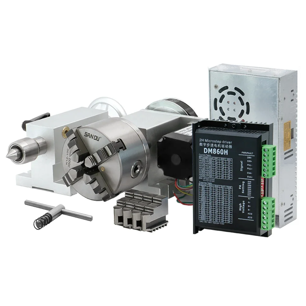 

Precision 0.05mm 4:1 Lathe K12 100mm Four Jaw Chuck Four Axis CNC Rotary Table Indexing Head Lathe, Nema 34 Stepper Motor