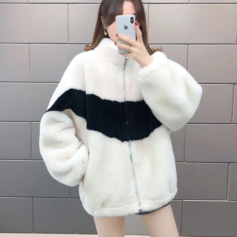 Thickened Parka Coat Women 2022 New Autumn Winter Lamb Wool Jacket Female Outerwear Fashion Loose Warm Cotton Clothing Overcoat