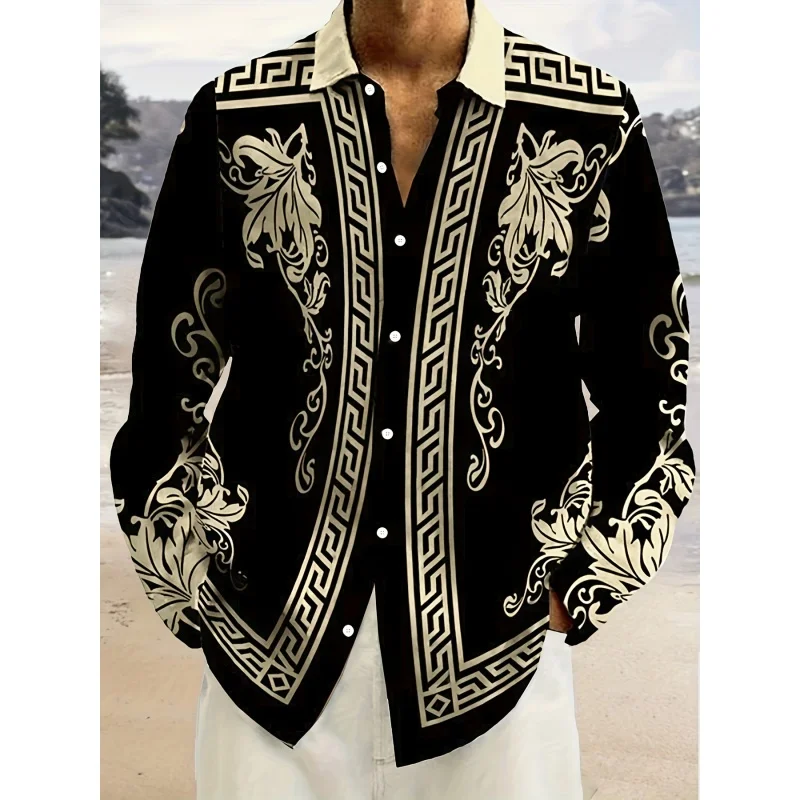 Retro Exquisite Pattern Hawaiian Shirts For Men Colorful 3D Printed Blouse Casual Long Sleeve Lapel Button Tops Aloha Shirts