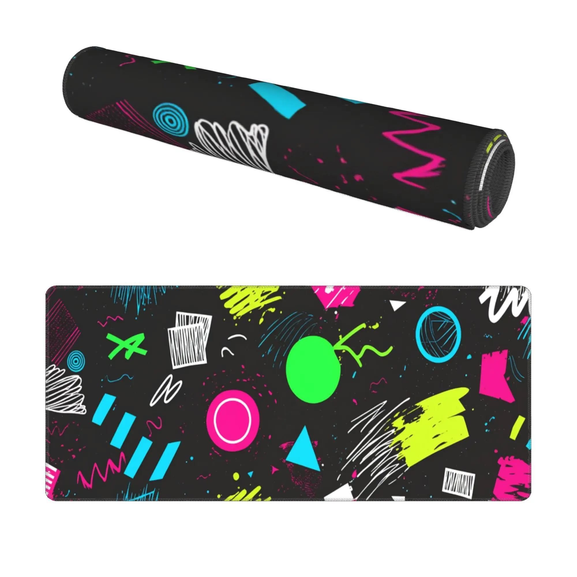 Neon Geometric Shapes Mouse Pad Rubber Gaming Desk Mat Abstract 80s Style Accessory