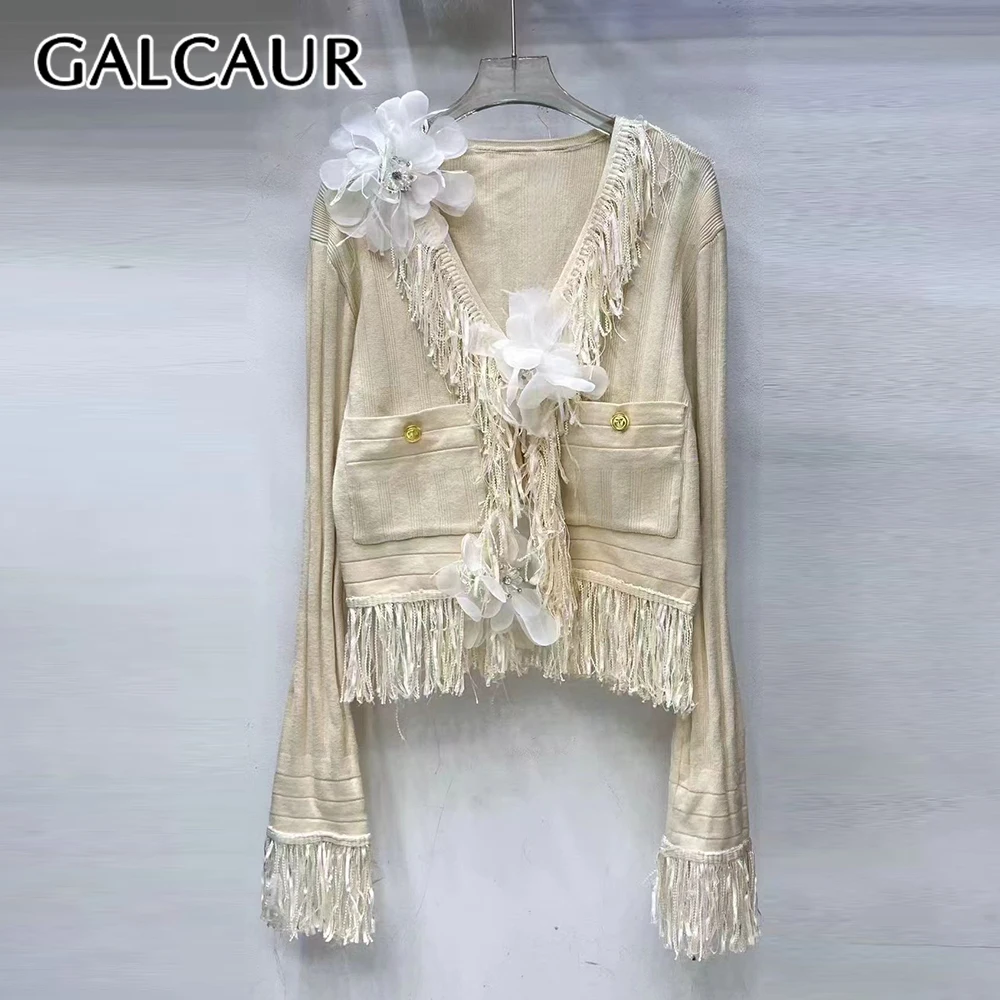 

GALCAUR Solid Spliced Tassel Elegant Shirt Female V Neck Long Sleeve Loose Casual Lazy Women's Shirts Autumn Fashion Style New