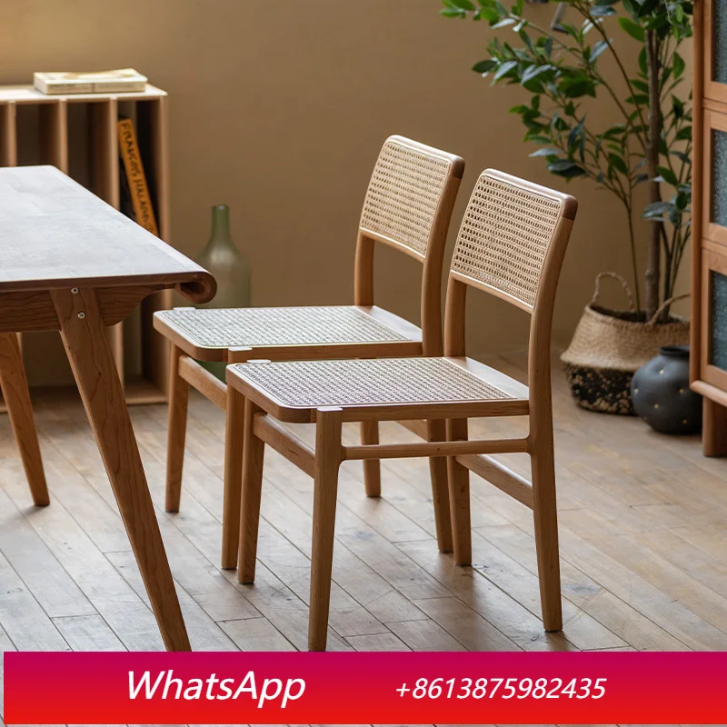 

LT Home Casual Rattan Chair Back Chair Solid Wood Study Office Chair Wabi-sabi Wind