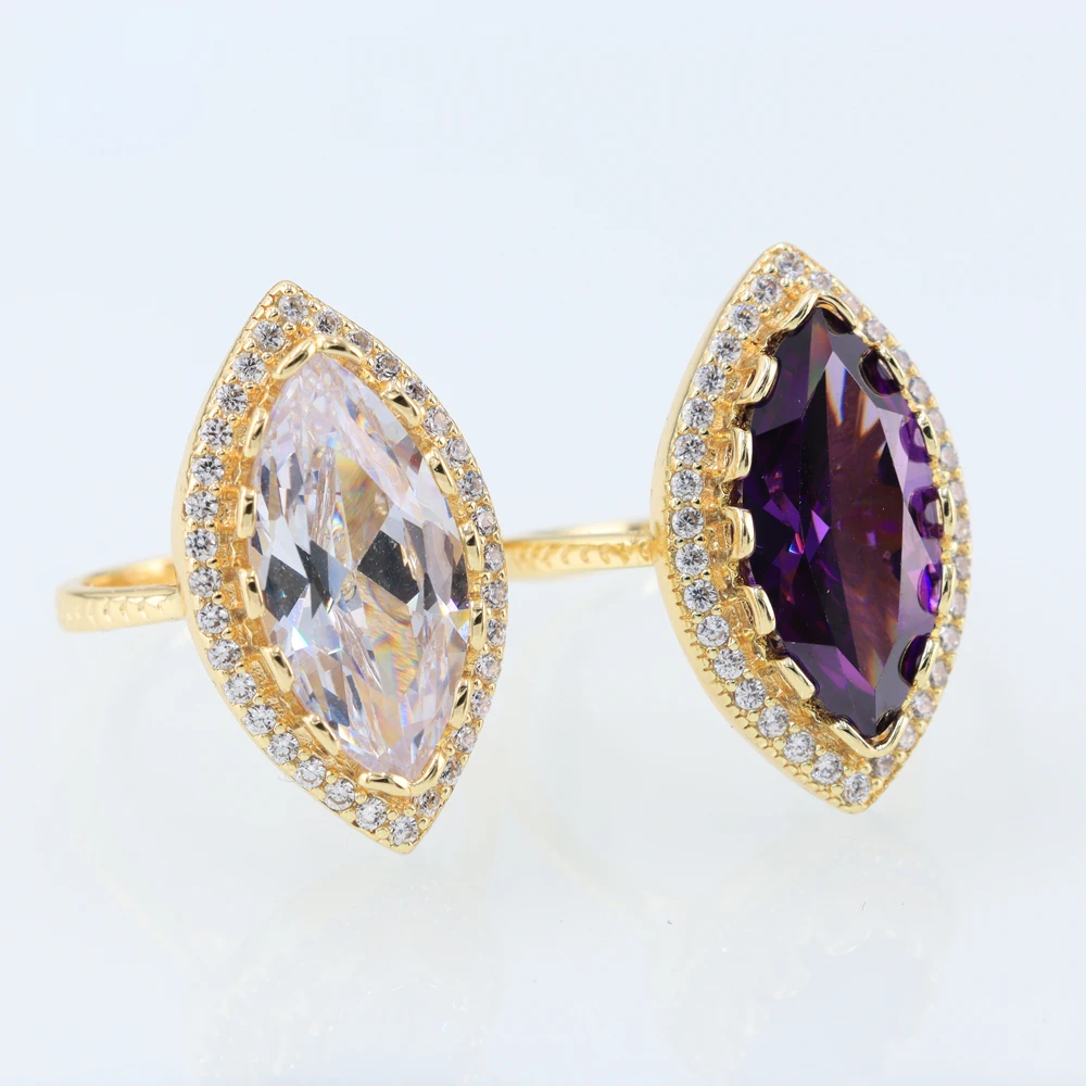 

Ruixi Gold Plated Fashion Ring for Ladies Color Gemstone Diamond Shape Stylish Accessory for Banquet Parties And Gifts