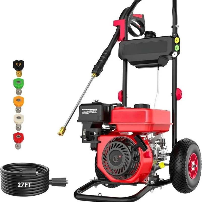 Gas Pressure Washer MAX 3400 PSI, MAX 2.5 GPM, 212CC, with Onboard Soap Tank, Metal Spray Wand, 5 Nozzles for Houses, Driveways
