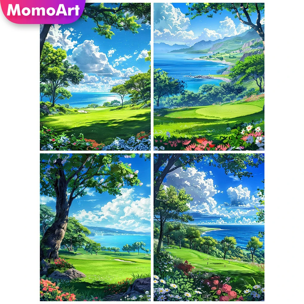 

MomoArt алмазная живопись Морской берег полный квадрат круглая Вышивка Дерево пейзаж Новое поступление Мозаика из бисера детский подарок